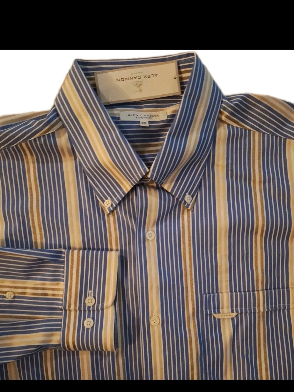 NWT Alex Cannon Mens XXL Long Sleeve Striped Button Down Shirt Blue Yellow 2XL